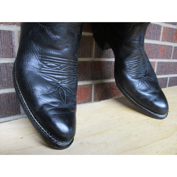 VINTAGE Olathe Cowboy Boots Mens 10 AA Extra Narrow Black Leather Western USA - Picture 6 of 16